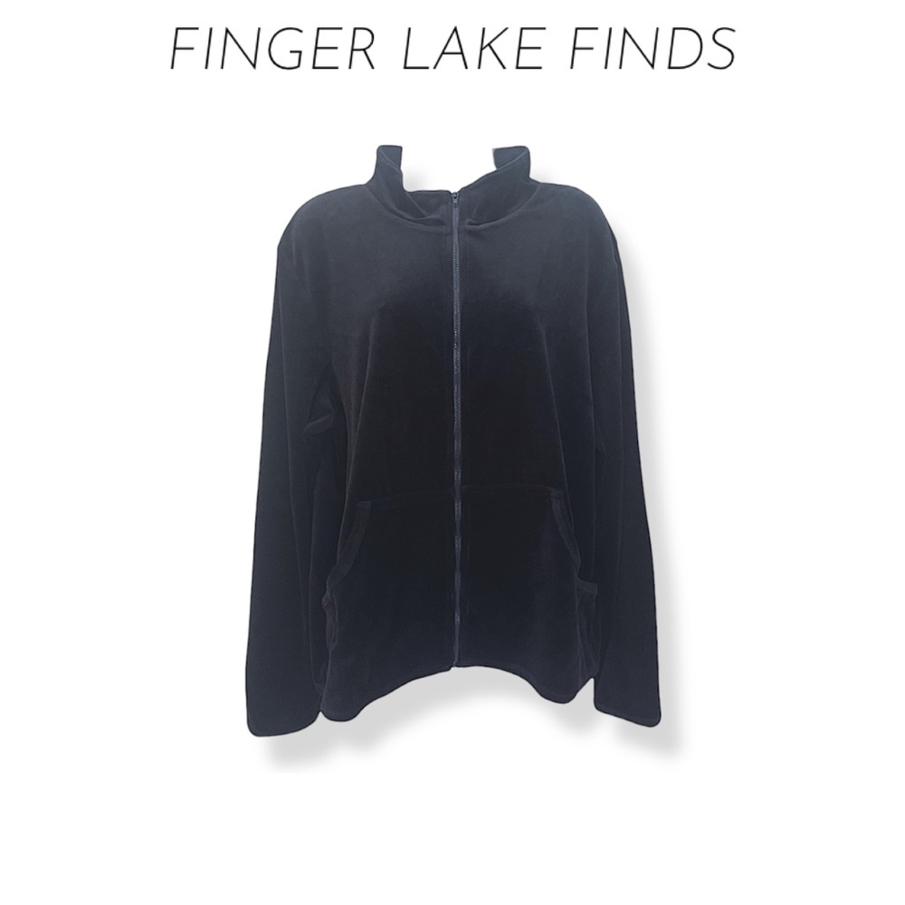 NWT Black Velour Zip Front Jacket, XL